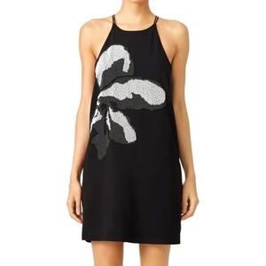 Halston Heritage Black Dress with White Beaded Floral Appliqué NWT